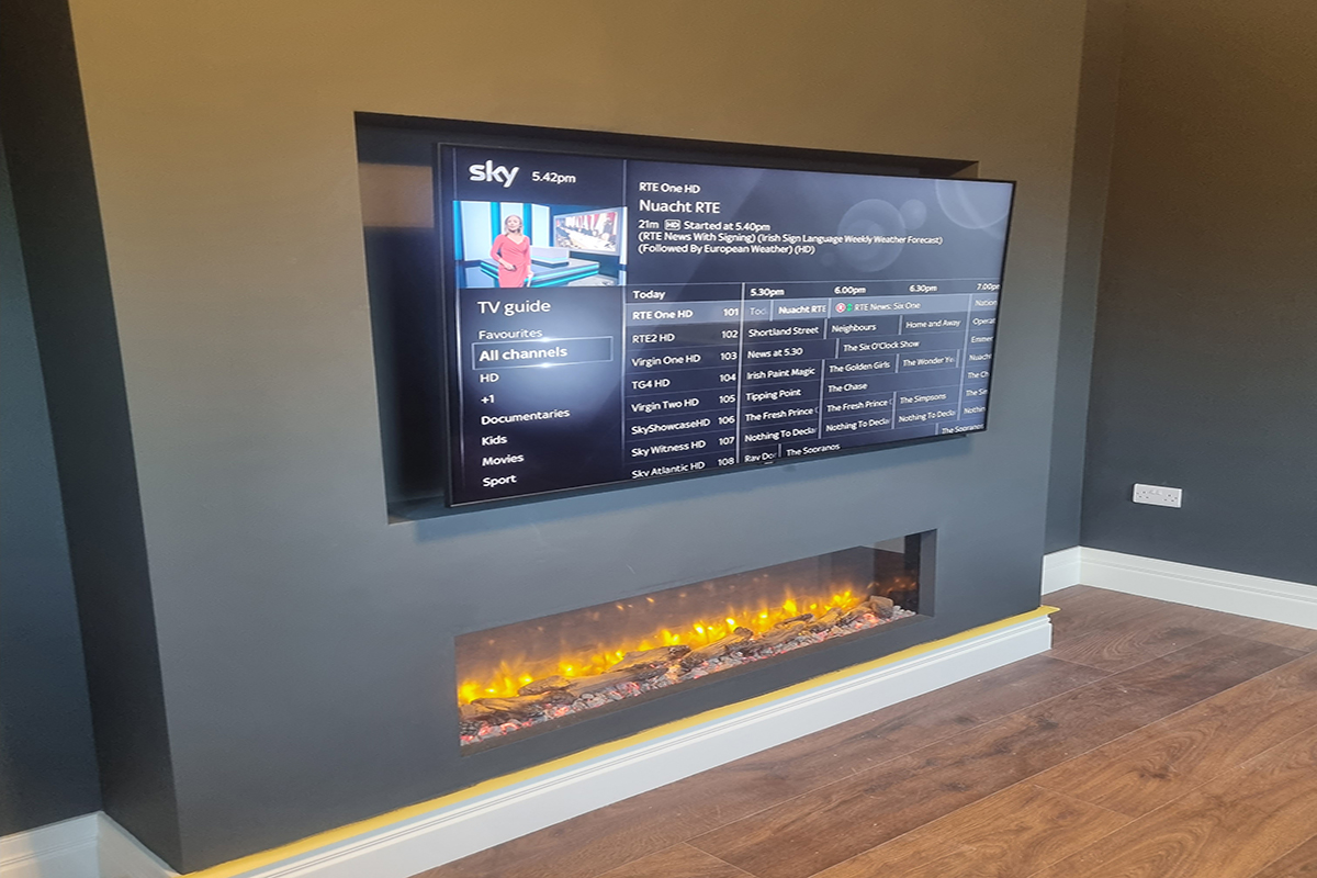 TV & Satellite Installations Limerick, Professional wall mounted television installation with fireplace